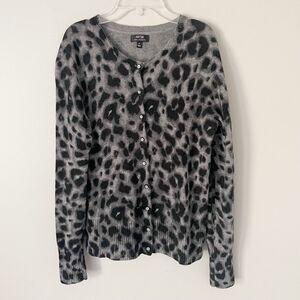 Apt 9 Size M Gray Black Animal Print Long Sleeve Cashmere Sweater Cardigan
